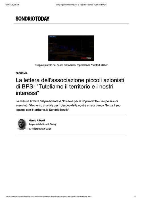 SONDRIO TODAY - "TUTELIAMO IL TERRITORIO E I NOSTRI INTERESSI"