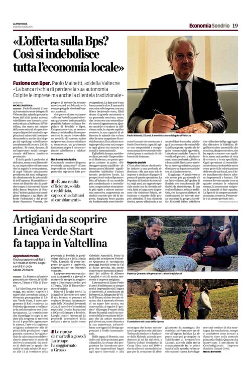 LA PROVINCIA DI SONDRIO - "L'OFFERTA SULLA BPS? COSÌ SI INDEBOLISCE TUTTA L'ECONOMIA LOCALE"